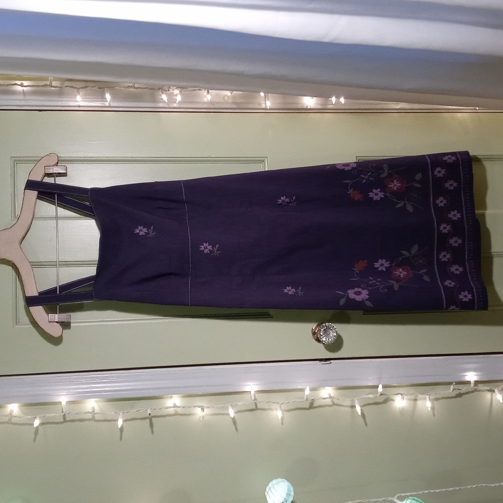 Women's Crossing Pointe faux denim spandex floral print dress 16